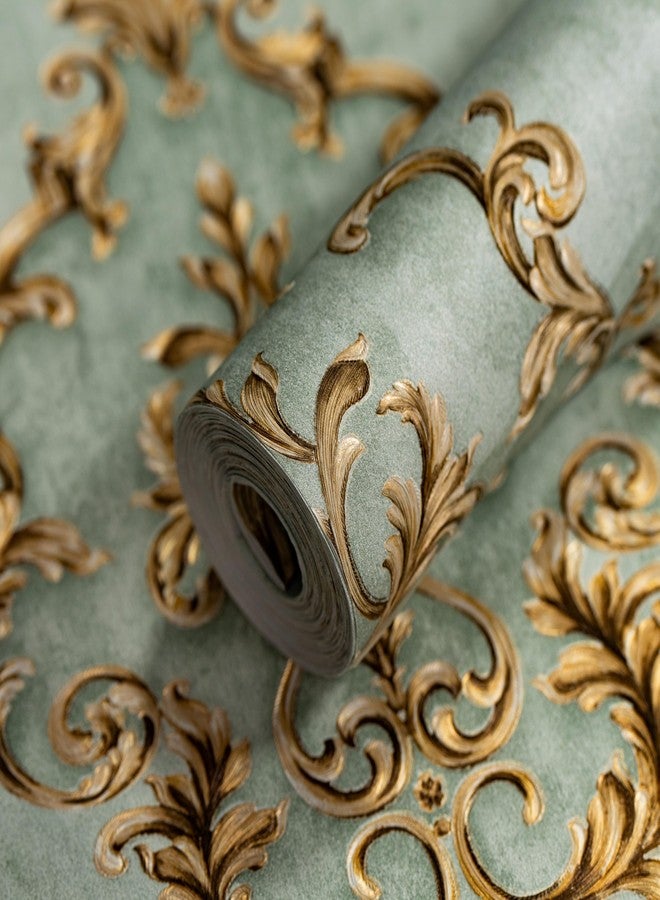 wolpin Non-Woven Wallpaper Non-Adhesive (53 x 950 CM) (Mint Green) | Classic Damask Design Wallpaper with Texture | Mint Green Decorative Wall Covering for Home (54.18 Sq Ft) - Image 1